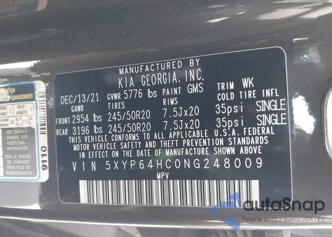 2022 Kia Telluride S z USA, uszkodzony, nr VIN 5XYP64HC0NG248009